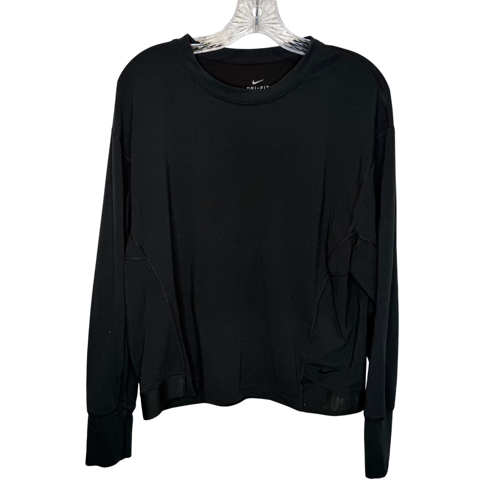 Nike Dri-Fit Long Sleeve Athletic Top Black Just Do It Women's Medium Workout
